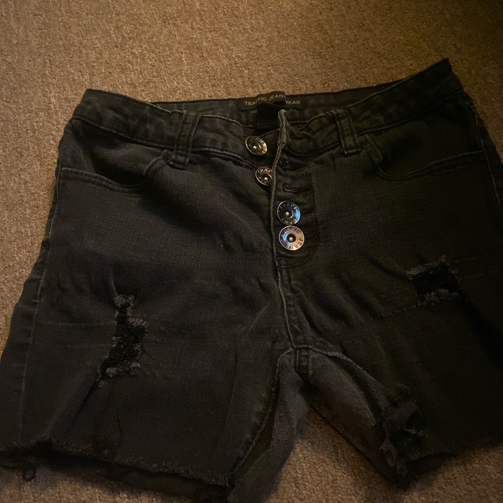 Black Ripped Jean Shorts.
